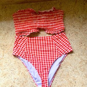 CupShe Strapless Swim Suit Plaid